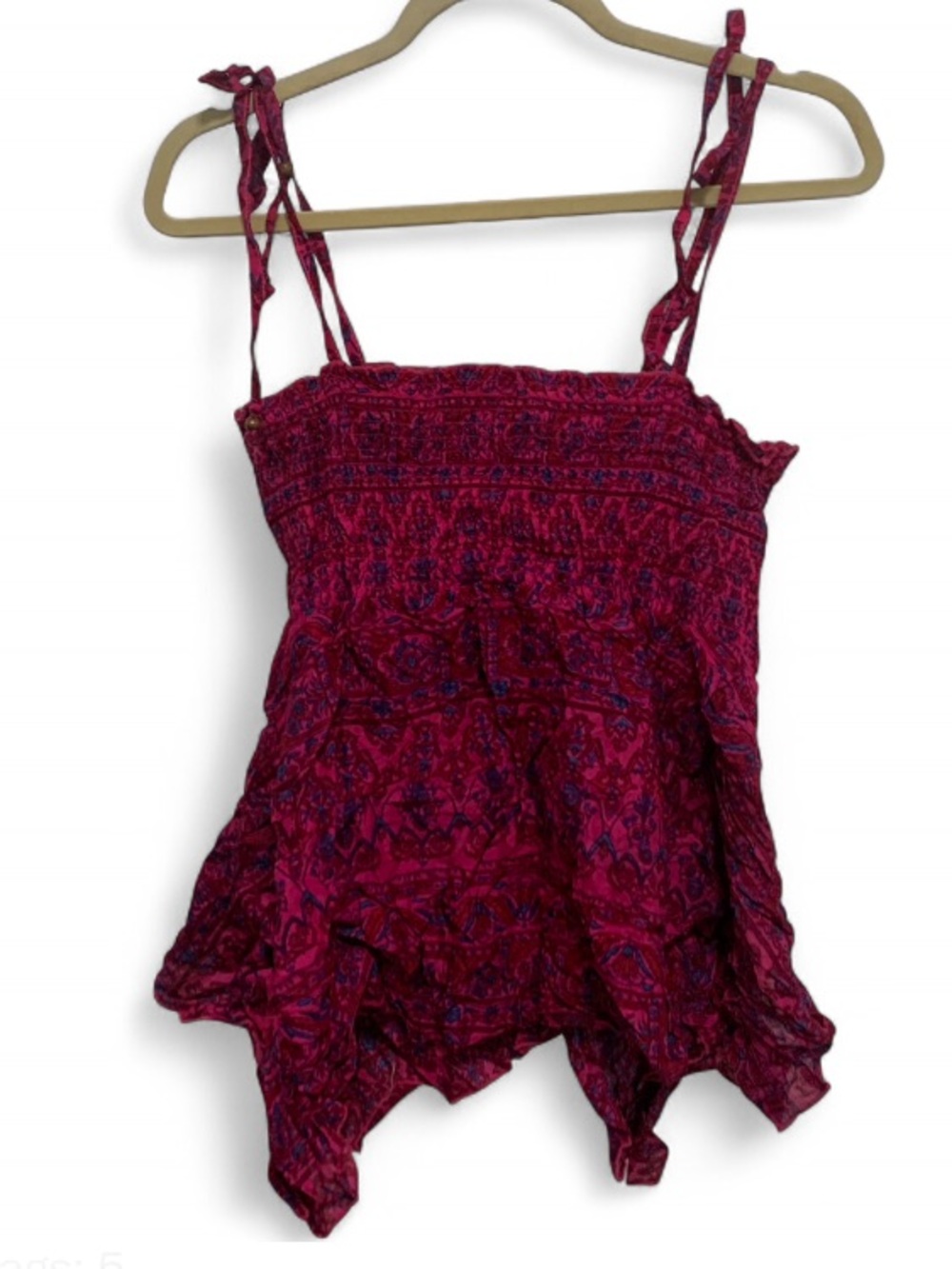 Y2K LEI Pink Smocked Boho Tank Top with Tie Straps